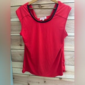 Philosophy Red Cap Sleeve Top Black Trim Stretchy Size M